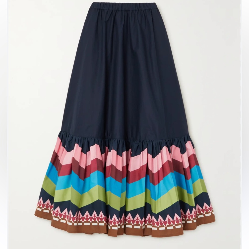 Black Multicolored Vibrant 
Chevron Patterned Midi Skirt. Size S